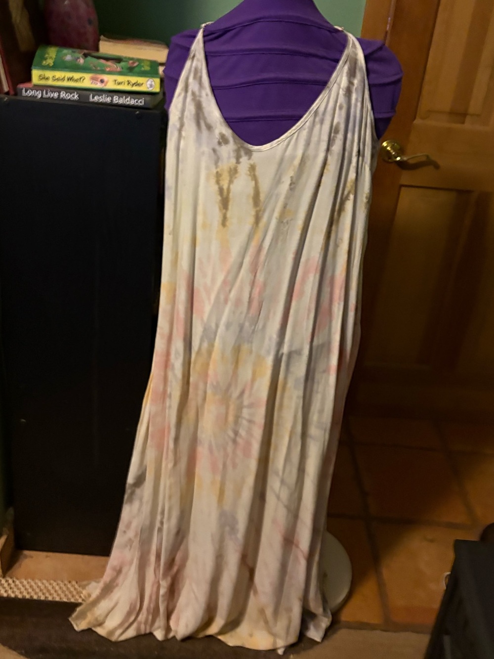 NATURAL LIFE White Slip Dress with Soft Pastel Tie-Dye Hues